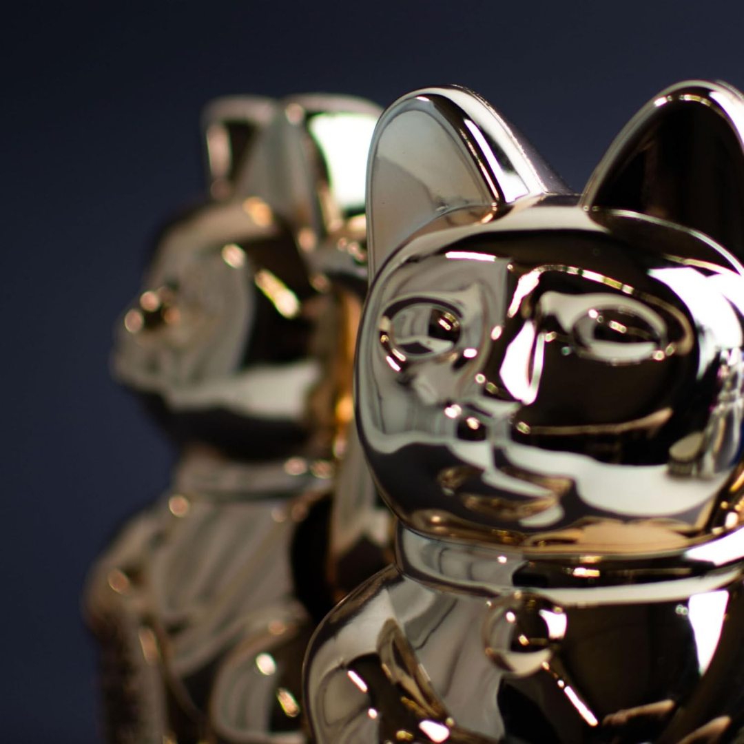 Maneki Neko "Cosmic" Platine brillant <br>Lucky cat Cosmic n°5 Jupiter Shiny Platinium