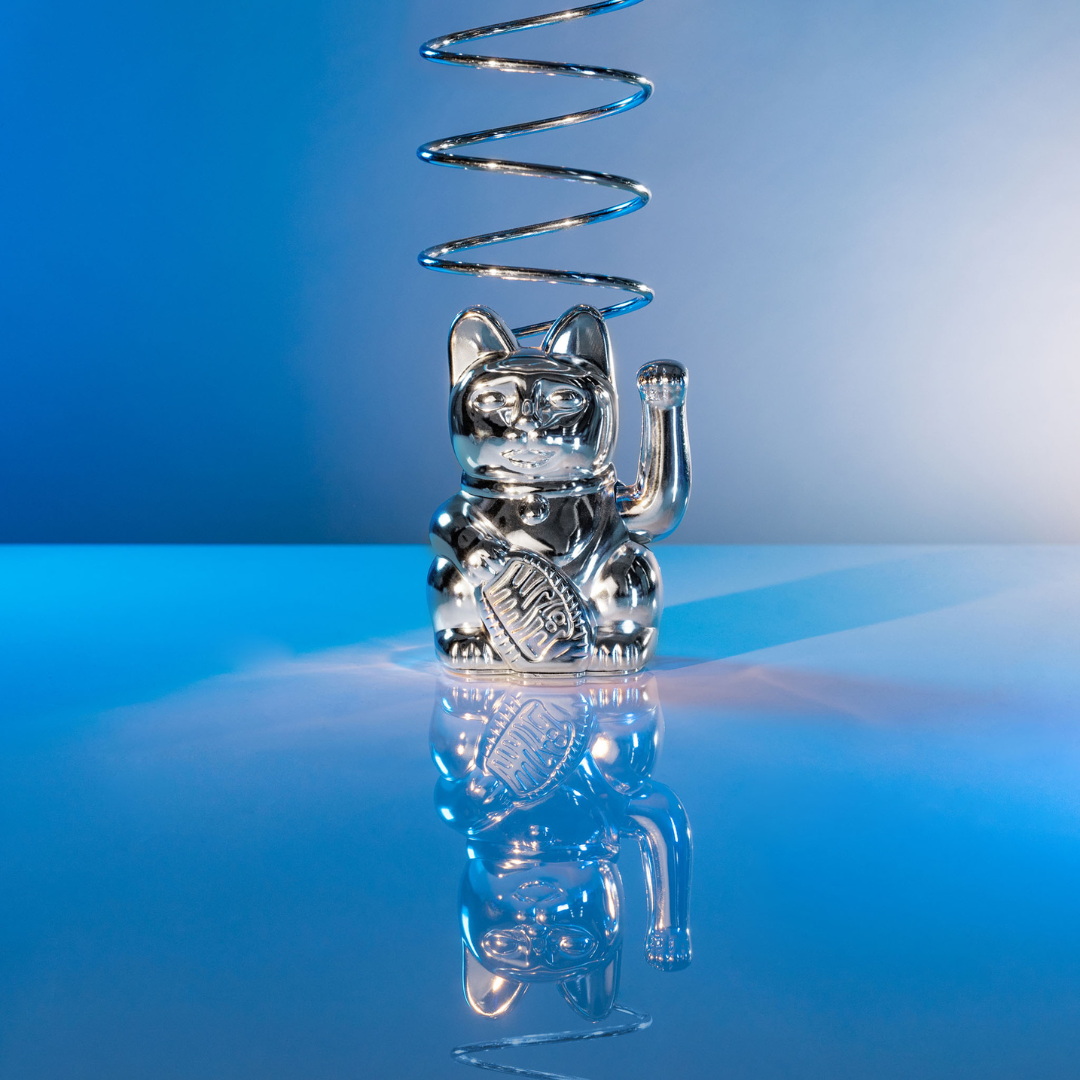 Maneki Neko "Cosmic" Argent brillant <br>Lucky cat Cosmic n°4 Mercure Shiny Silver