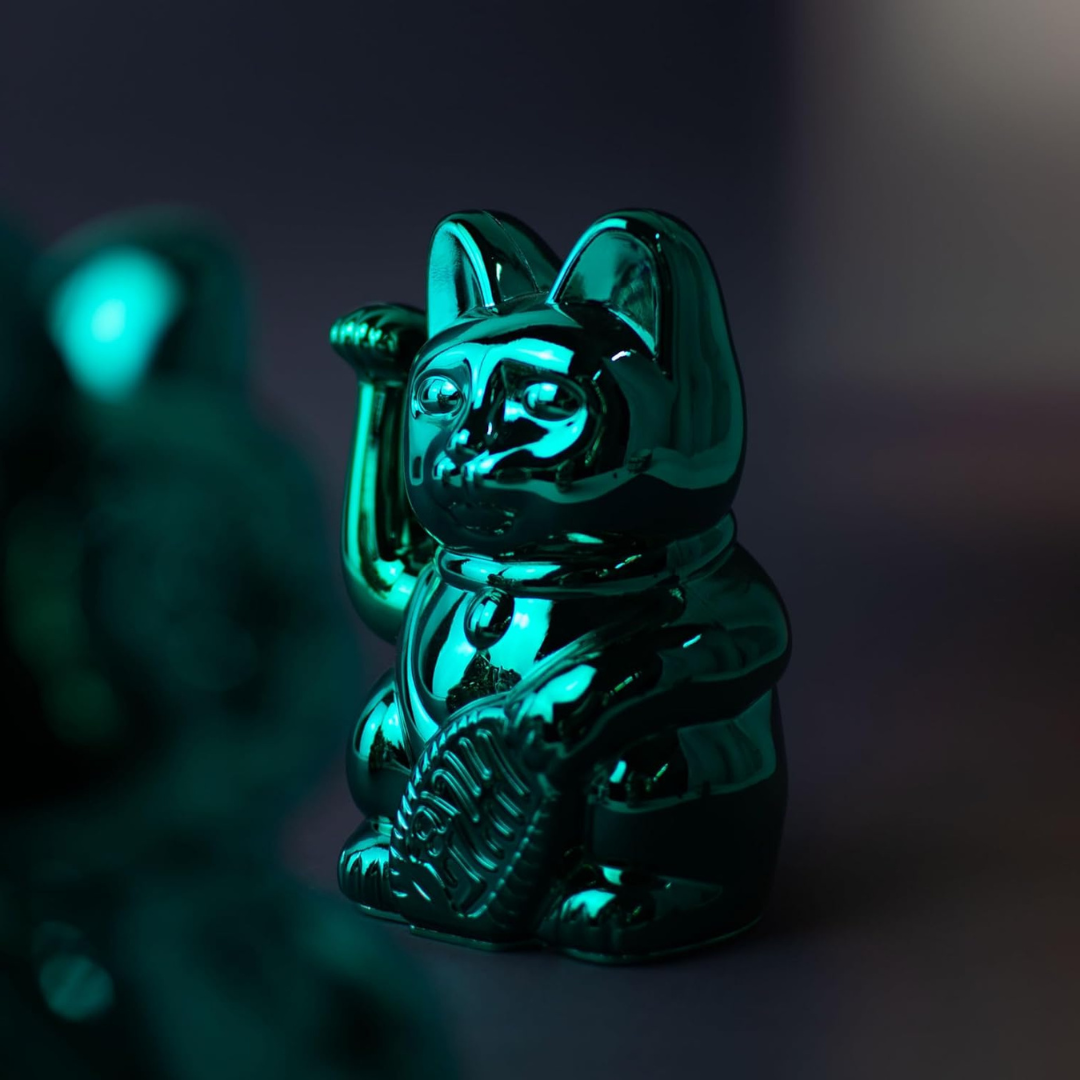 Maneki Neko "Cosmic" Bleu canard brillant <br>Lucky cat Cosmic n°6 Uranus Shiny Teal