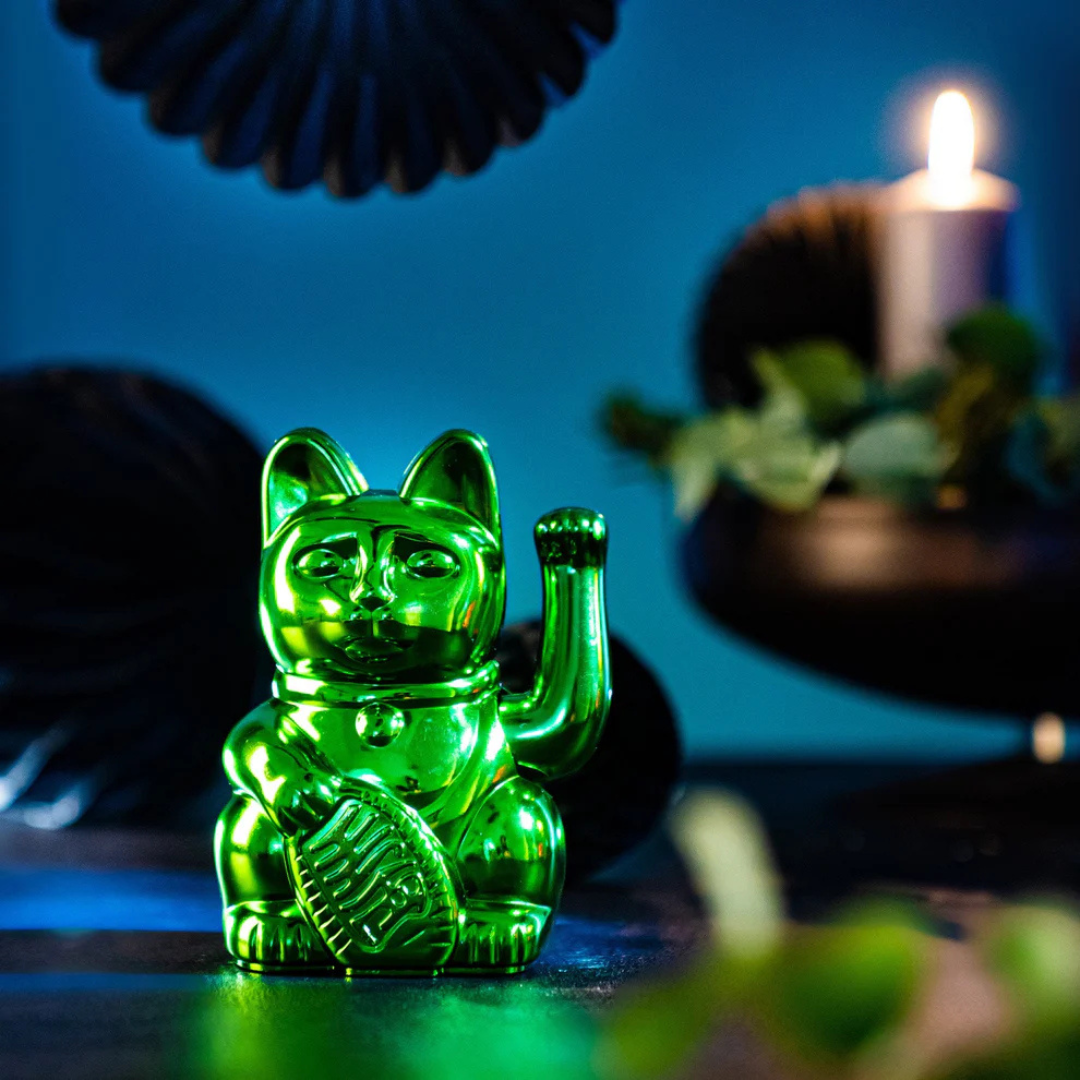 Maneki Neko pour "Noël" vert <br>Lucky cat Christmas glossy green