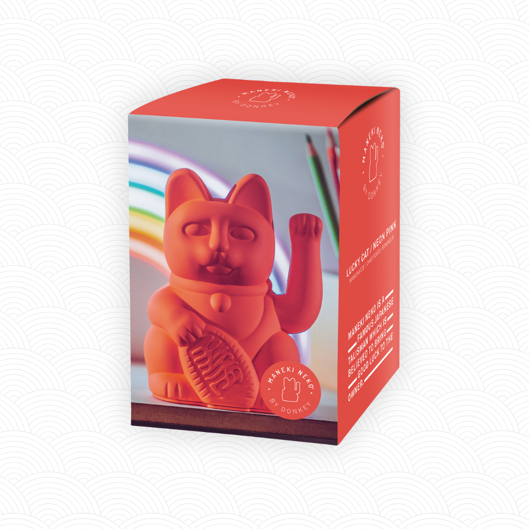 Maneki Neko Orange design<br>Lucky cat Neon Pink