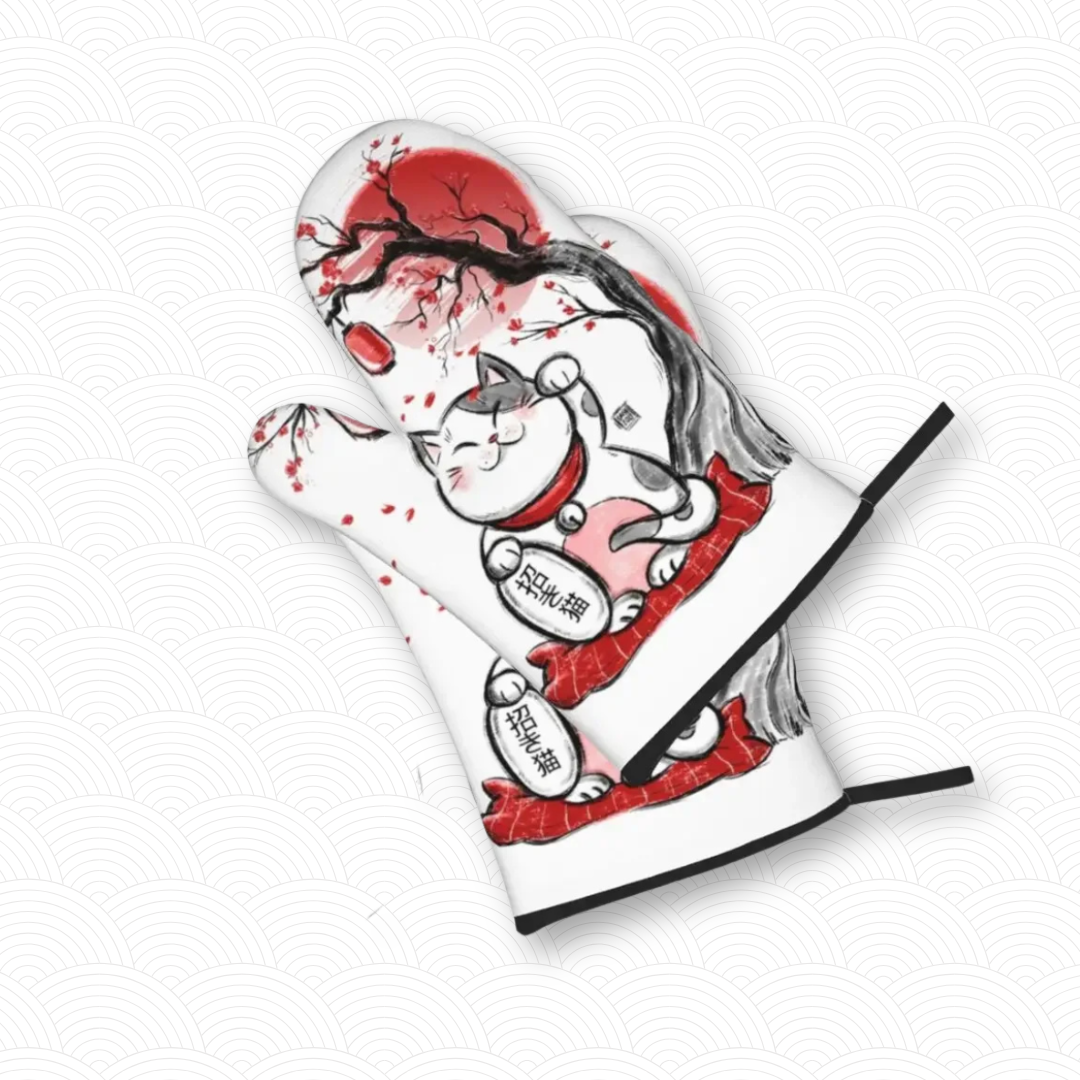 Manique de cuisine Maneki Neko blanc "Japon"