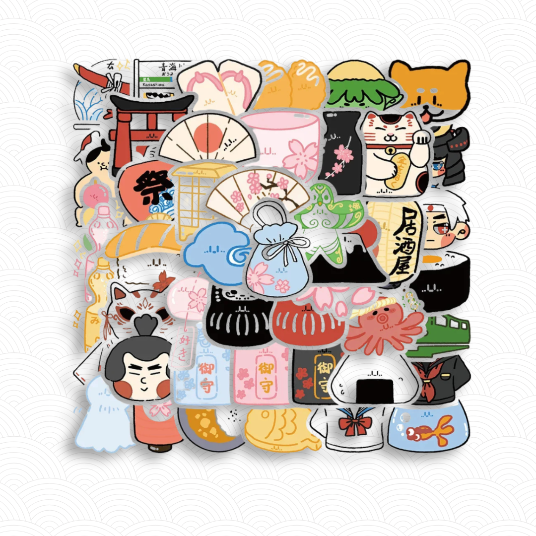 Autocollant Japon Maneki Neko - Pack de 50