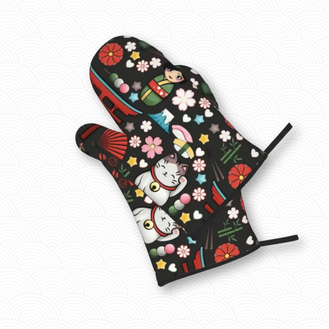 Manique de cuisine Maneki Neko noir "Japon"