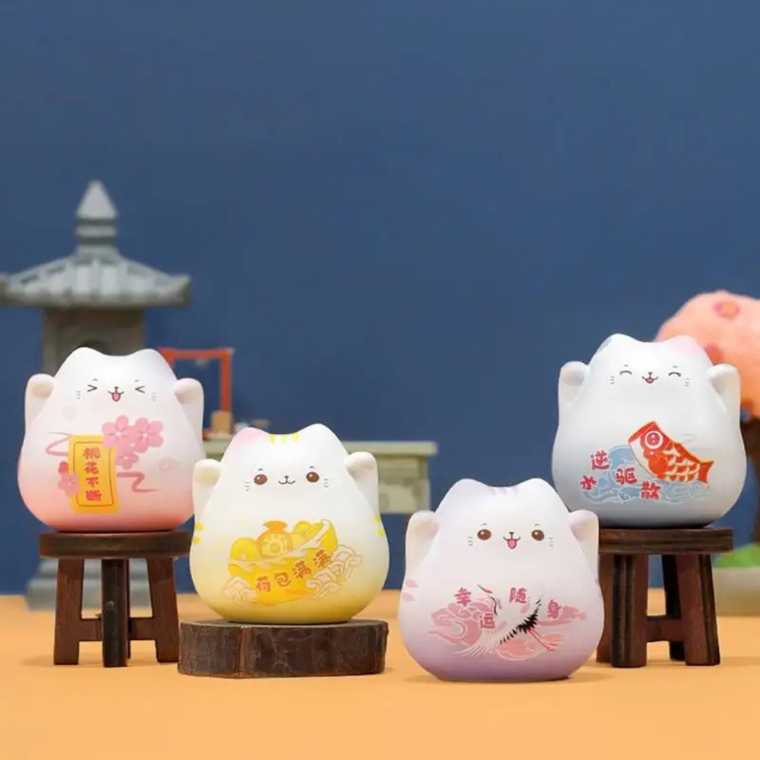 Mini figurine décorative Maneki Neko bleu