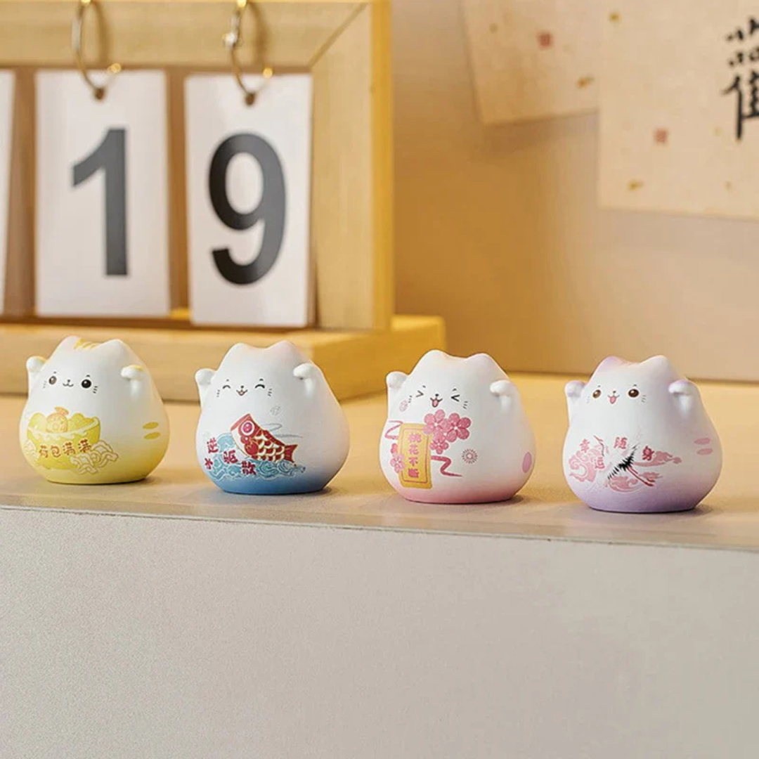 Mini figurine décorative Maneki Neko bleu