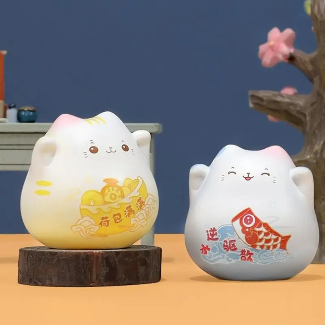 Mini figurine décorative Maneki Neko jaune