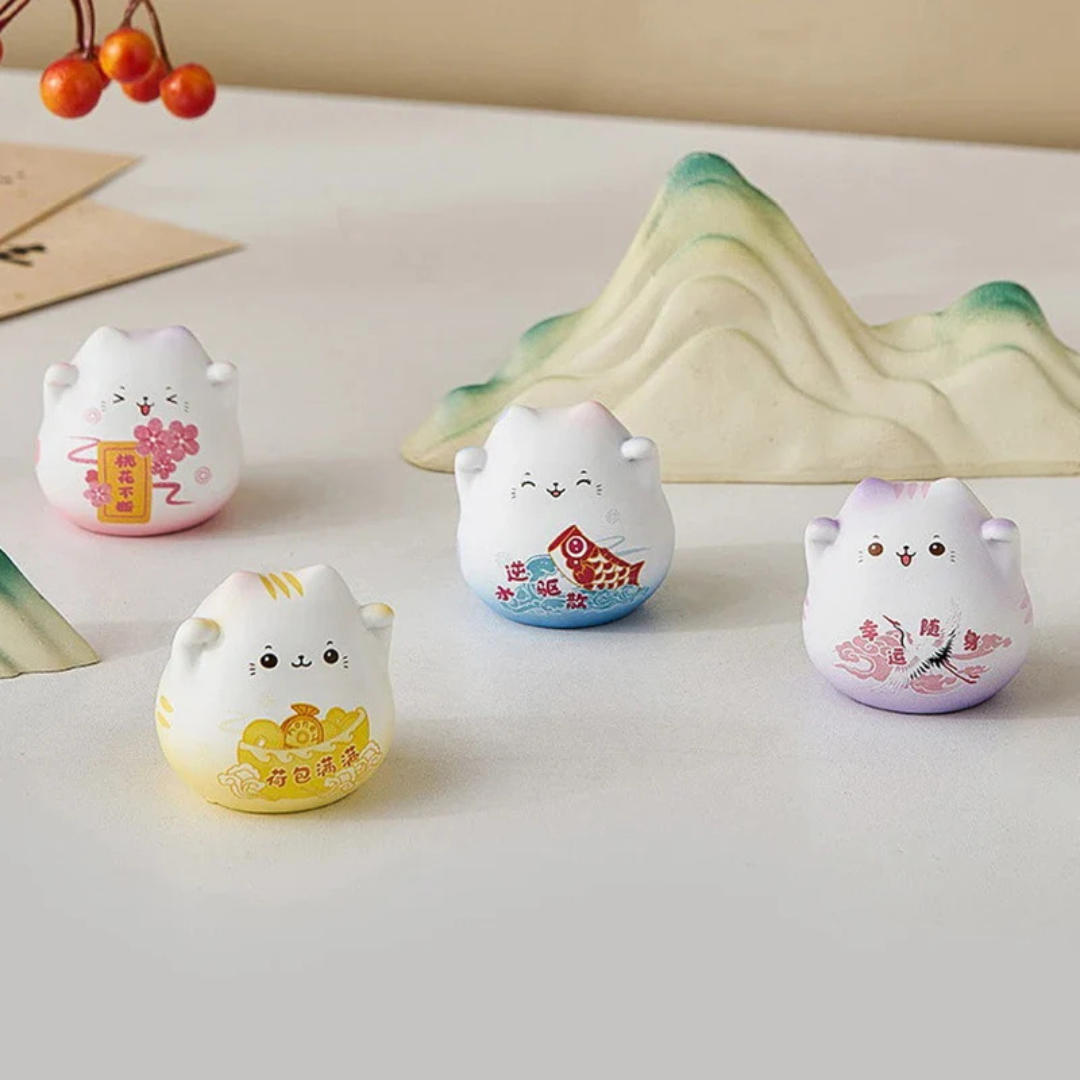 Mini figurine décorative Maneki Neko jaune