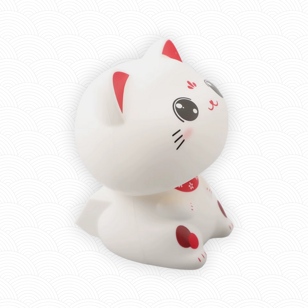Petite figurine Maneki Neko solaire blanc "Curieux"